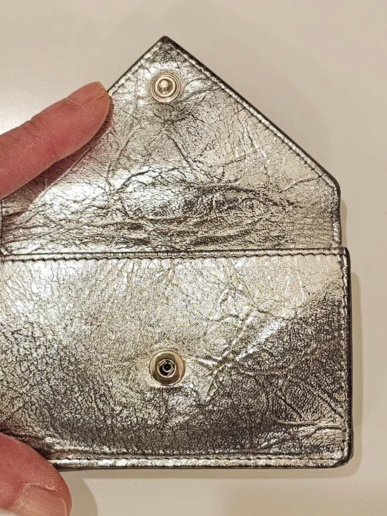 BALENCIAGA Silver Crinkle Trifold Compact Wallet - Picture 7 of 11